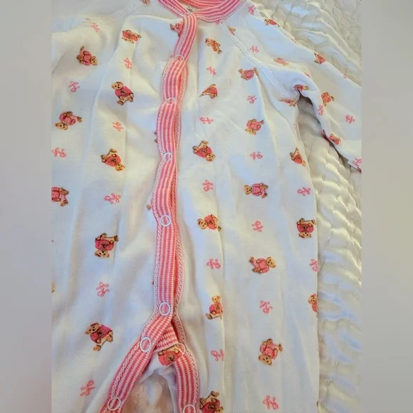 Ralph Lauren Polo Bear Footed Onesie 3M Girls Pink Ralph Lauren Christmas - Picture 9 of 10